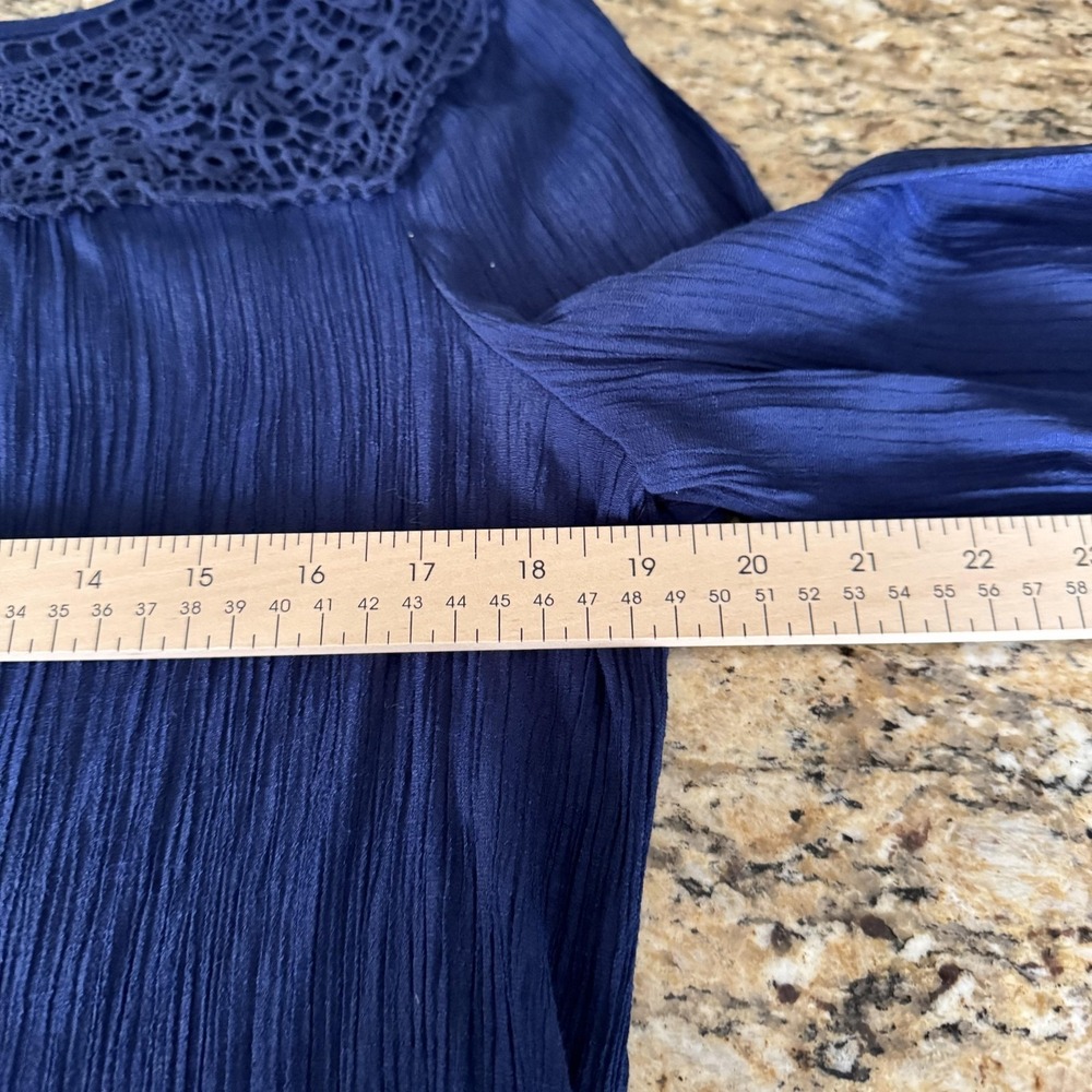 St. John's Bay Blouse Womens XL Navy Blue Crochet Lace Yoke 3/4 Boho Fairy - Picture 5 of 8